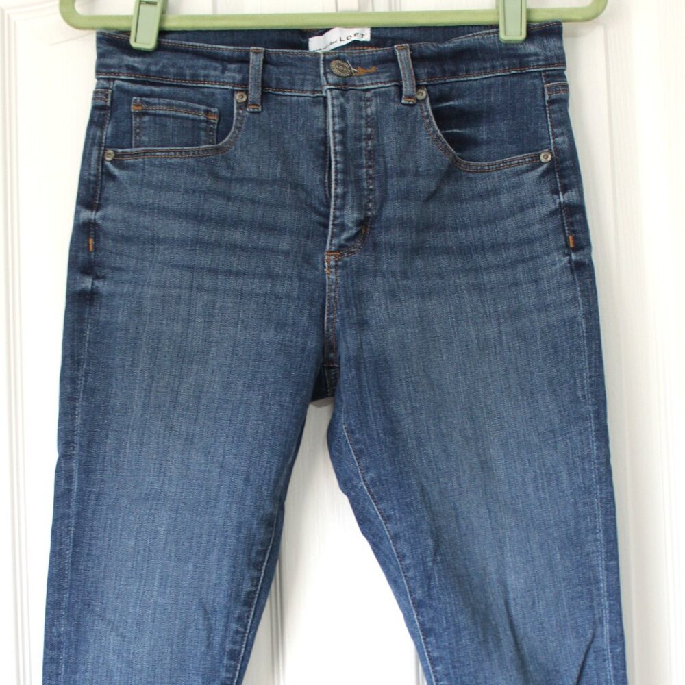 NWOT LOFT High Rise Skinny Jeans Medium Wash Frayed Hem Size 29/8